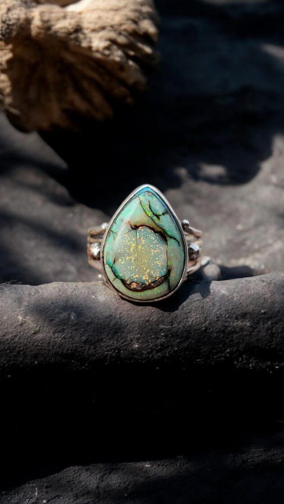 Handmade Monarch Opal Sterling Silver Ring: Healing Crystal