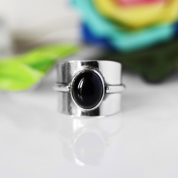 Black Onyx Ring, Designer Ring, Oval Gemstone, Dainty Ring, Natural Black Onyx, Solid 925 Silver Ring, Unique Ring, Women Ring, Onyx Jewelry