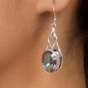 Mystic Topaz 925 Sterling Silver Earrings: Oval Cut Stone