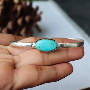 Handmade Mohave Turquoise Bangle: 925 Sterling Silver Open Cuff