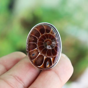 Ammonite Gemstone Ring, 925 Sterling Silver, Handmade Ring, Gemstone Ring, Oval Shape Ring, Unique Ring, Pretty Ring, Handmade Jewelry Gift*