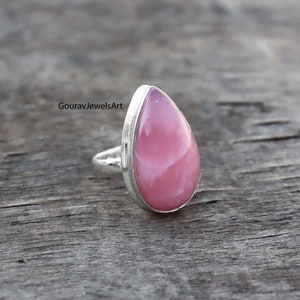 Pink Opal Ring, Gemstone Ring, Pear Cabochon, Designer Ring, 925 Silver Ring,  Handmade Ring, Statement Ring, Natural Pink Opal, Dainty Ring
