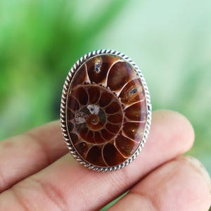 Ammonite Fossil Ring, 925 Sterling Silver, Handmade Ring, Gemstone Ring, Oval Shape Designer Ring, Unique Ring, Pretty Ring, Gifts For Love*