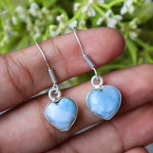 Larimar Earring, Dangle Drop Earring, 925 Sterling Silver, Heart Shape Gemstone Earring, Women&#39;s Jewelry, Natural Larimar, Gemstone Earring*