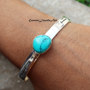 Turquoise Sterling Silver Cuff Bangle - December Birthstone