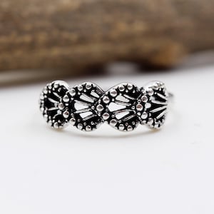 Bague Bali en argent sterling en filigrane, anneau bohème chic oxydé à superposer