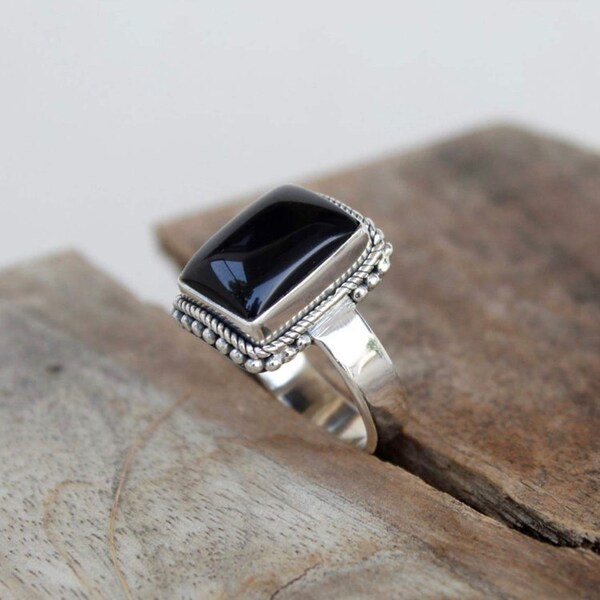 Unique Black Onyx Ring, 925 Silver Ring, Designer Ring, Handmade Ring, Genuine Ring, Women Ring, July Birthstone, Natural Black Onyx Ring***