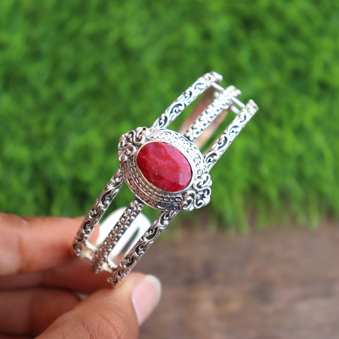 Beautiful Ruby Bangle, Designer Bangle, Handmade Bangle Sterling Silver