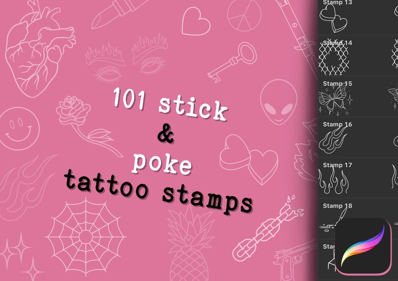 Stick Poke Sketchbook Tattoo Stamps Procreate Brush Set Tattoo stick-poke-sketchbook-tattoo-stamps-procreate-brush-set-tattoo
