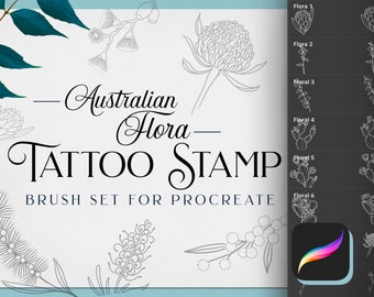 Australian Floral Tattoo / Procreate Brush Set / Tattoo Stencils & Flash / Australian native flowers