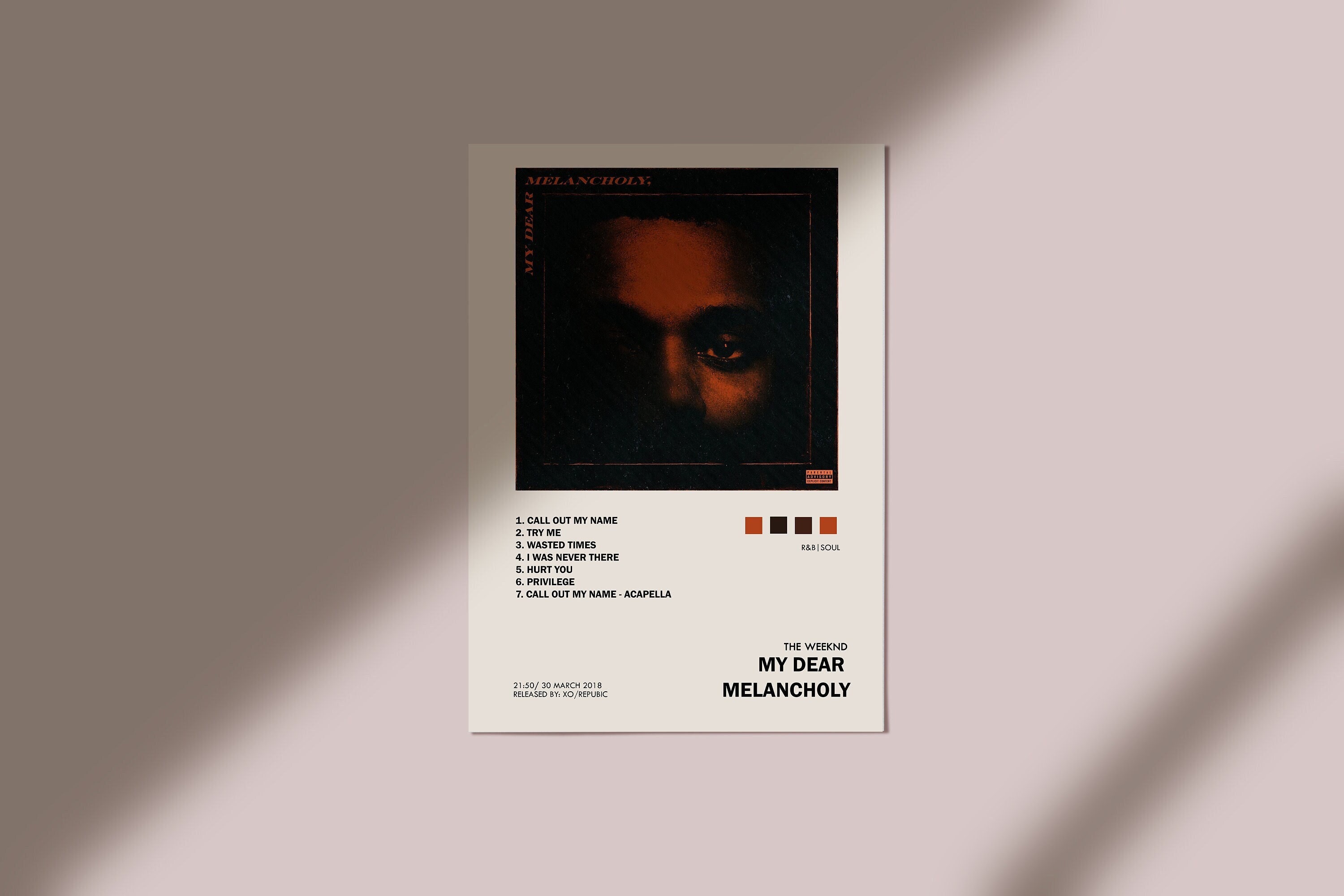 Buy The Weeknd My Dear Melancholy Album Cover Poster / Music Print / Wall  Art / Aesthetic Poster Print / Music Poster / Tracklist / Custom Cover  Online in India 
