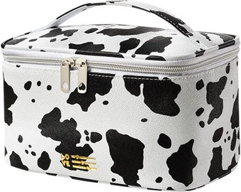 Cow Pattern Cosmetic Bag, Christmas Gifts for Her, Personalized Makeup Bag, Travel Portable Cosmetic Organizer, Personalized Gifts for Women