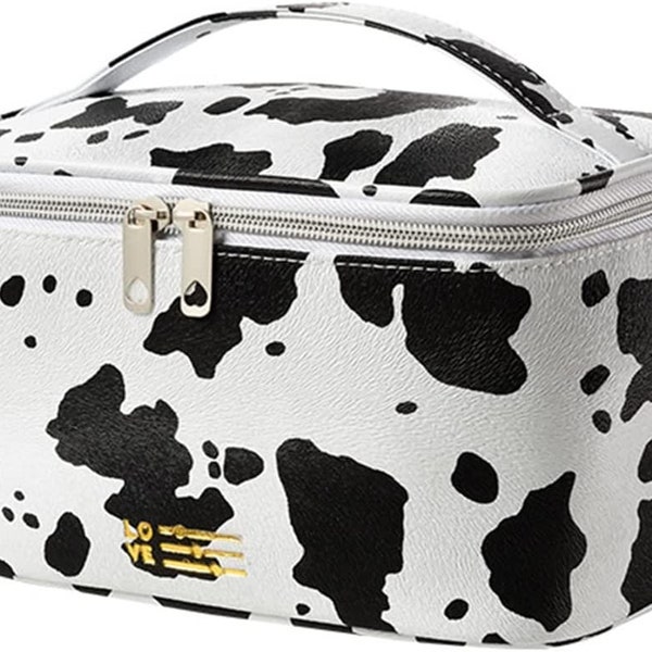 Cow Pattern Cosmetic Bag, Christmas Gifts for Her, Personalized Makeup Bag, Travel Portable Cosmetic Organizer, Personalized Gifts for Women