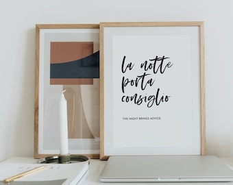 Italian Quote Italian Sayings Unframed Print La Notte Porta Consiglio Wall Art Italian Bedroom Decor Famous Italian Phrases About Life