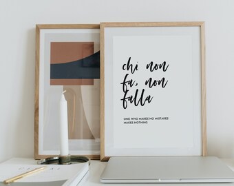 Cita italiana, refranes italianos, impresión sin marco, chi non fa non falla, decoración de pared italiana, regalo italiano motivacional, frases famosas italianas