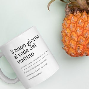 Italian Culture Mug Language Learning Gift White Ceramic Cup Teacher Present Educational Design Morning Coffee Essential Perfect Italian Student Gift Beautiful Home Decor Accent Teaching Collection Italian Phrase Design Language Learning