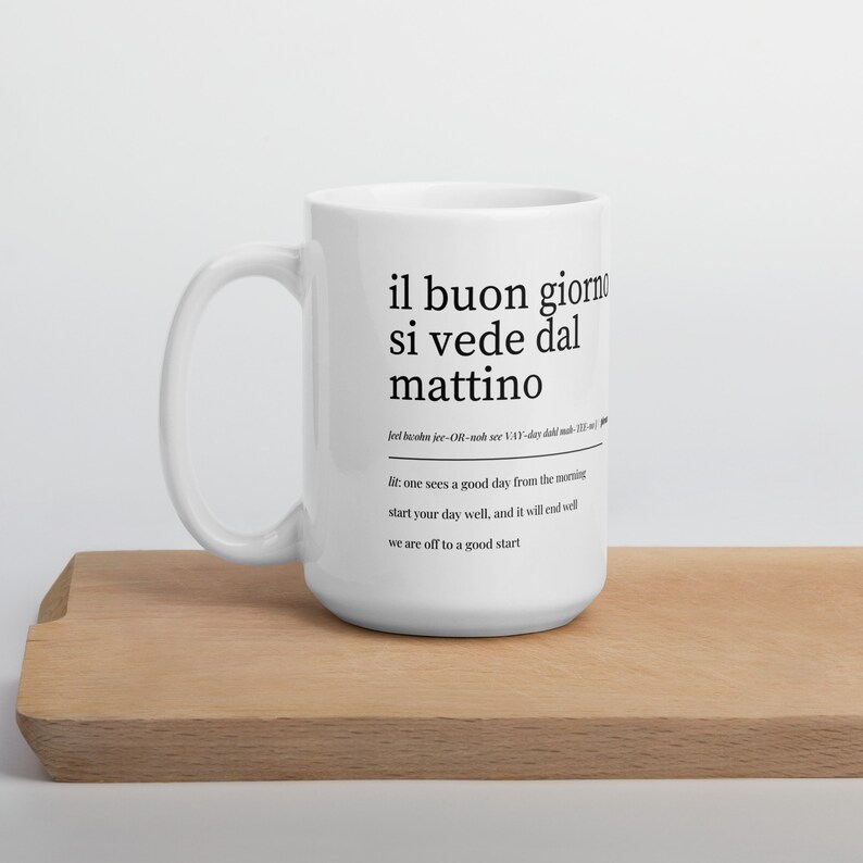la dolce vita style italian language mug with coffee