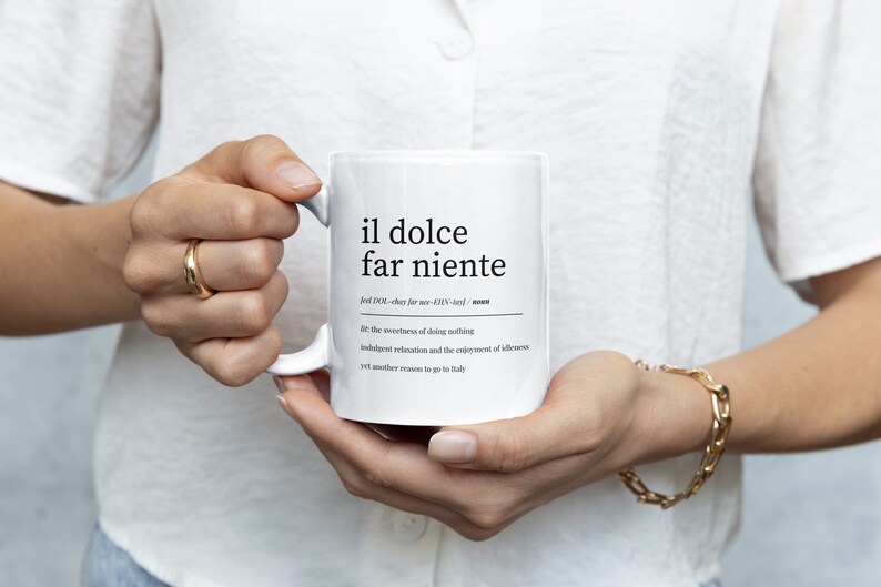 white coffee mug with black italian saying perfect italian gift for her or him