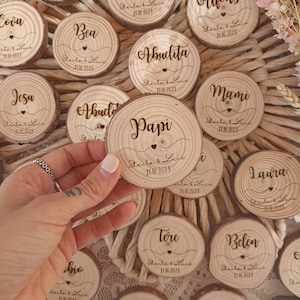 Pack of natural wood slice place markers