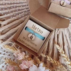 Set de pulseras personalizadas para amigas, damas de honor, familia, invitadas, en cajita Redonda con plateado