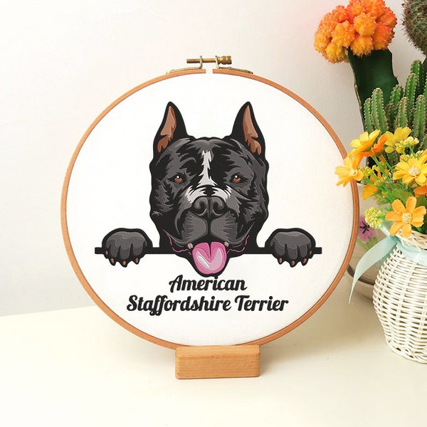 American Staffordshire Terrier Dog Embroidery Designs, AmStaff Embroidery, Pit bull Design, Embroidery, Embroidery Files, Design