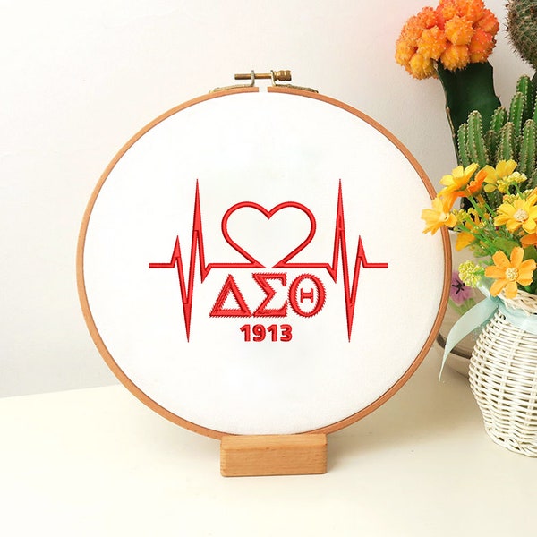 Delta Sigma Theta 1913 Heart Beat Embroidery, Delta Sigma Theta Embroidery, Heart Beat Embroidery, 1913 Embroidery, HBCU Embroidery