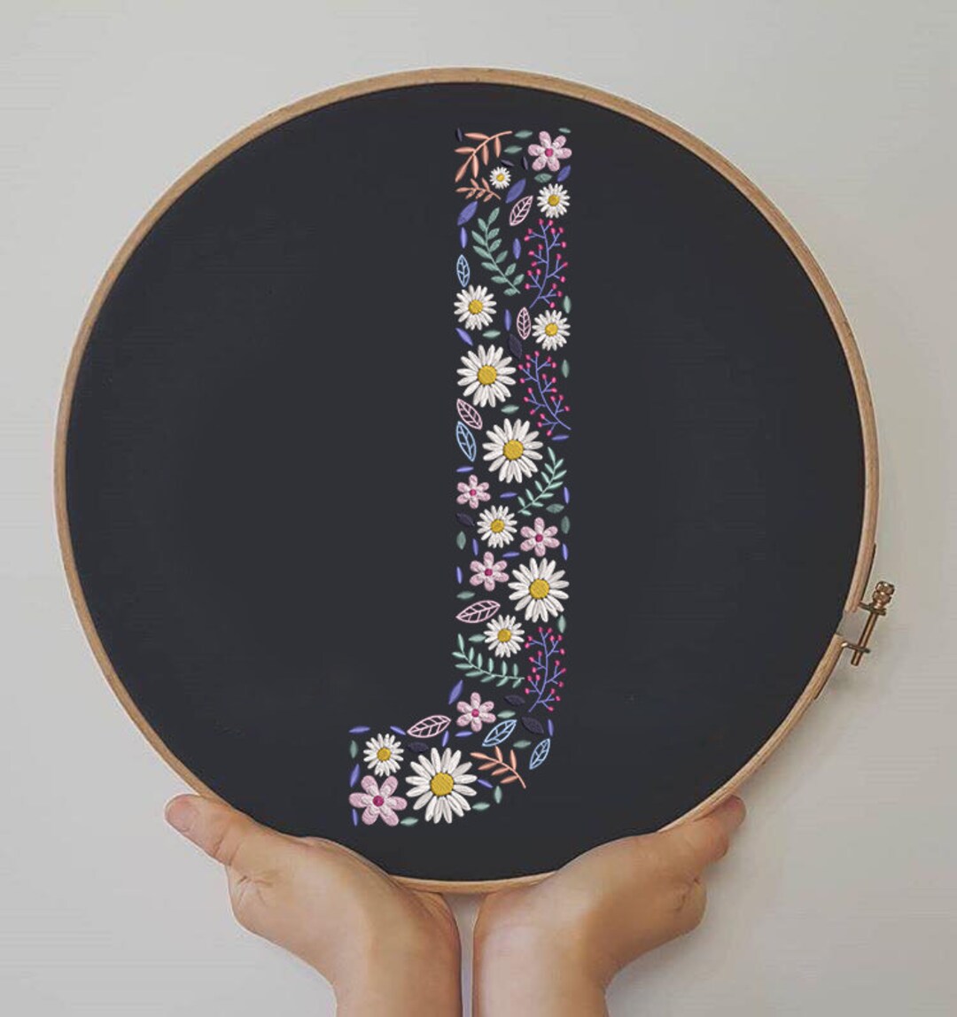 Machine Embroidery Letter J, Letter J Embroidery, Floral Letter