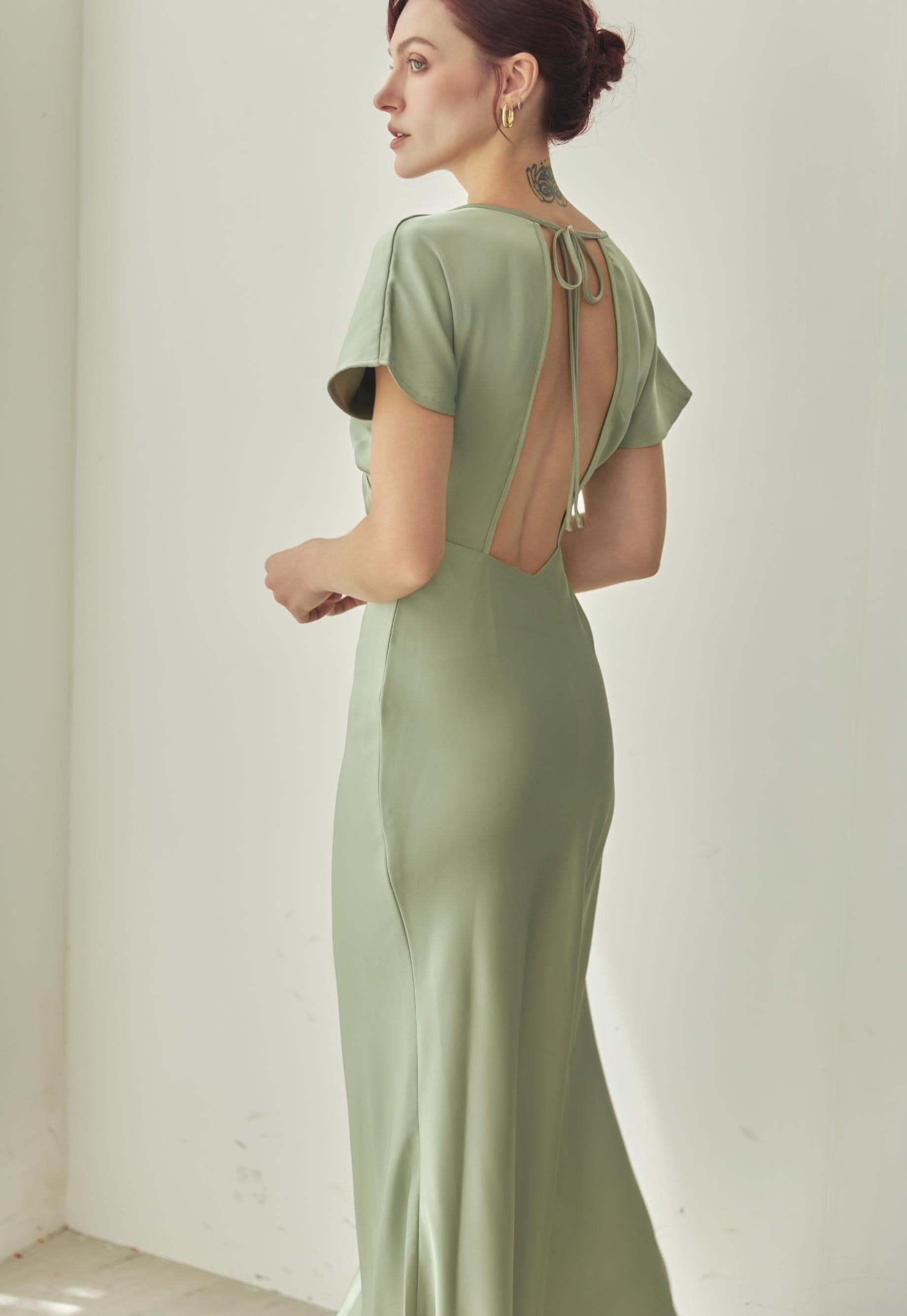 Sage Green V Neck Dress - Etsy