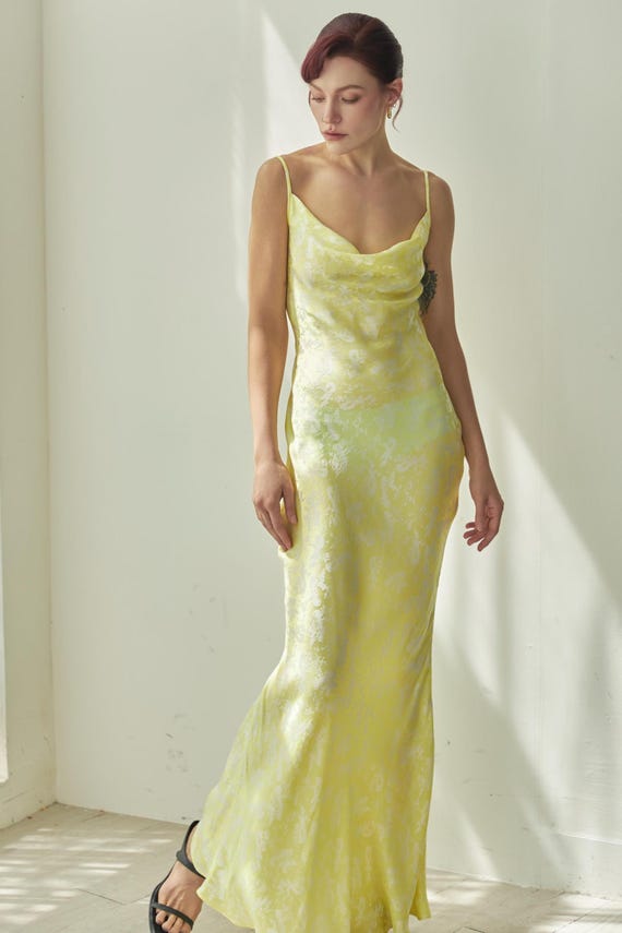macys gold dresses Cowl Neck And Backless Detail Satin Maxi Dress main image 1
