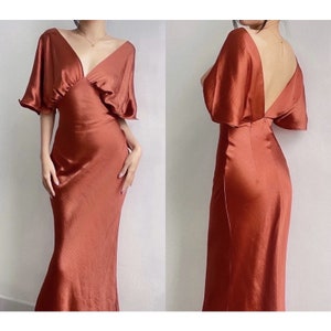 Personalisable Maxi Dress Cape Sleeve, Silk Slip Dress for Bridemaids Prom Cocktail Dress Wedding Guest, Maxi dress formal, Gift for her