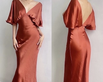 Silk Cape Sleeve Maxi Dress Long Dress Bridesmaid Dress Prom Dress Formal Occasions Wedding Guest Dress Gift for her