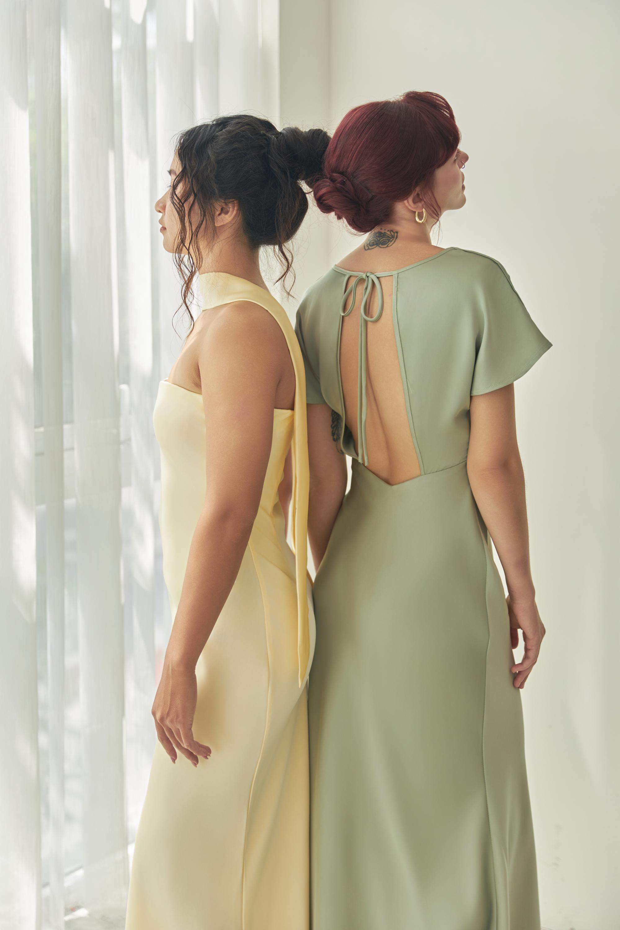 Sage Green Satin Midi Dress: V-neck Back-tie Bridesmaid Dress - Etsy