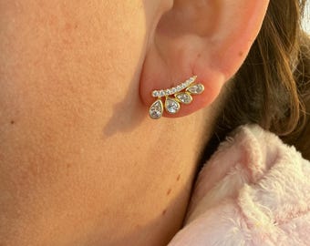 curve earrings four bezel drop earrings: 925 sterling silver 14kt gold plating.