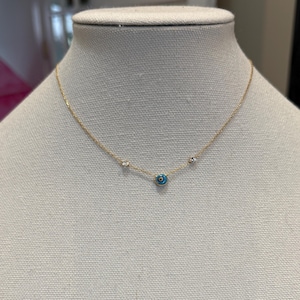 Dainty Evil Eye Necklace: 14kt Gold, Murano Glass, Cubic Zirconia
