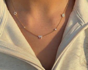 hamsa hand  Chai Star of David Charm Necklace, 925 Sterling Silver