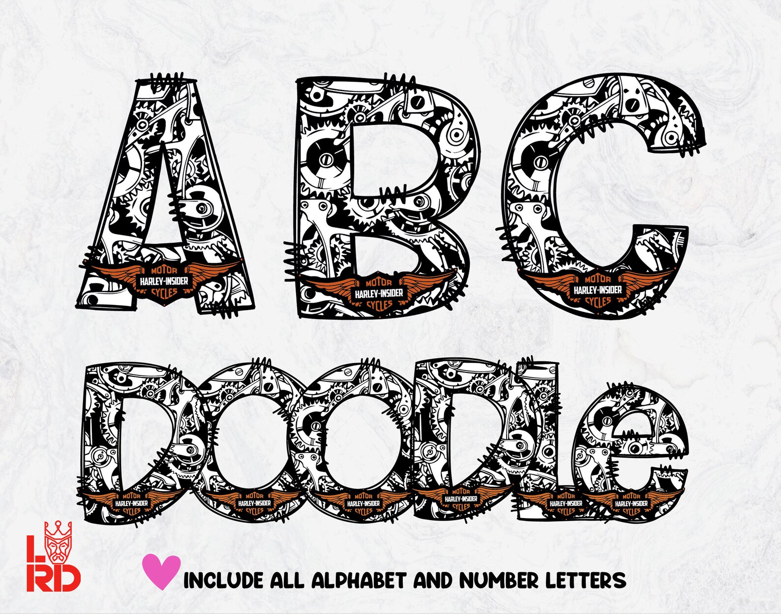 Harley Davidson Doodle Letters, Motorcycle Alphabet, Hand Drawn ...