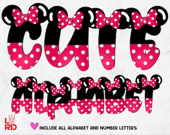 Cute Minnie Mouse Alphabet PNG, Numbers, Letters (Digital Download)