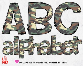 Camo Doodle Alphabet PNG: Military Camouflage Letters (Digital Download)