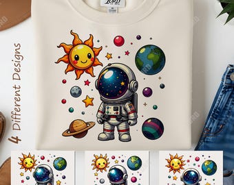 Ensemble PNG d'astronautes : dessins spatiaux de dessins animés (téléchargement numérique)