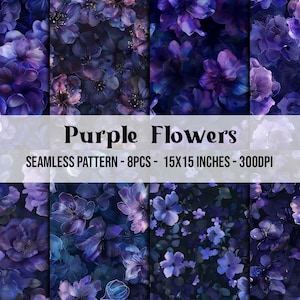 Watercolor Purple Flowers Seamless Pattern: Floral Digital Paper (Digital Download)