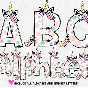 Unicorn Doodle Letters, Unicorn Letters, Hand Drawn Alphabet, Sublimation Girls Alpha Set Designs PNG, DESCARGAR