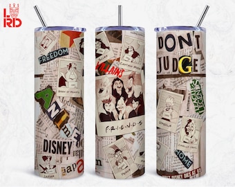 Villains Tumbler Wrap PNG: Bad Cartoon Characters Sublimation Design (Digital File)