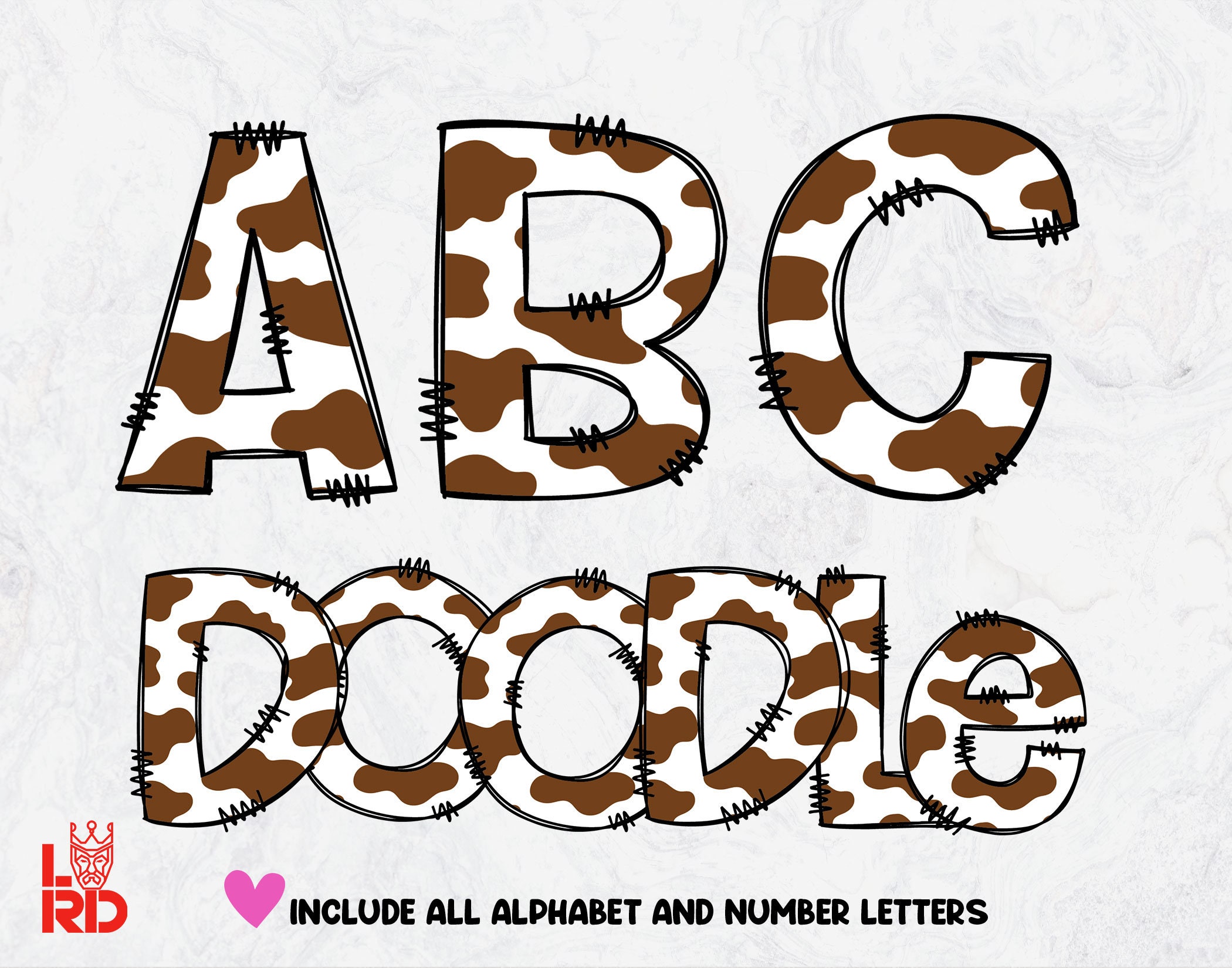 Brown Doodle Cow Hide Letters PNG, Cow Hide Pattern Alphabet, Alphabet