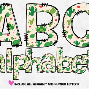 Letras de Doodle de cactus, Alfabeto de imágenes prediseñadas de cactus, Sublimación de letras de cactus, Descarga digital PNG