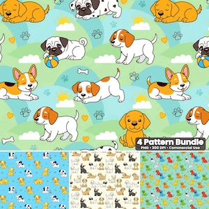 Dog Seamless Pattern Bundle: Puppy Digital Paper Fabric Design (Digital Download)