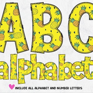 Pineapple Doodle Letters, Fruit Sublimation, Summer Letters ,Pineapple alphabet PNG, Digital Download