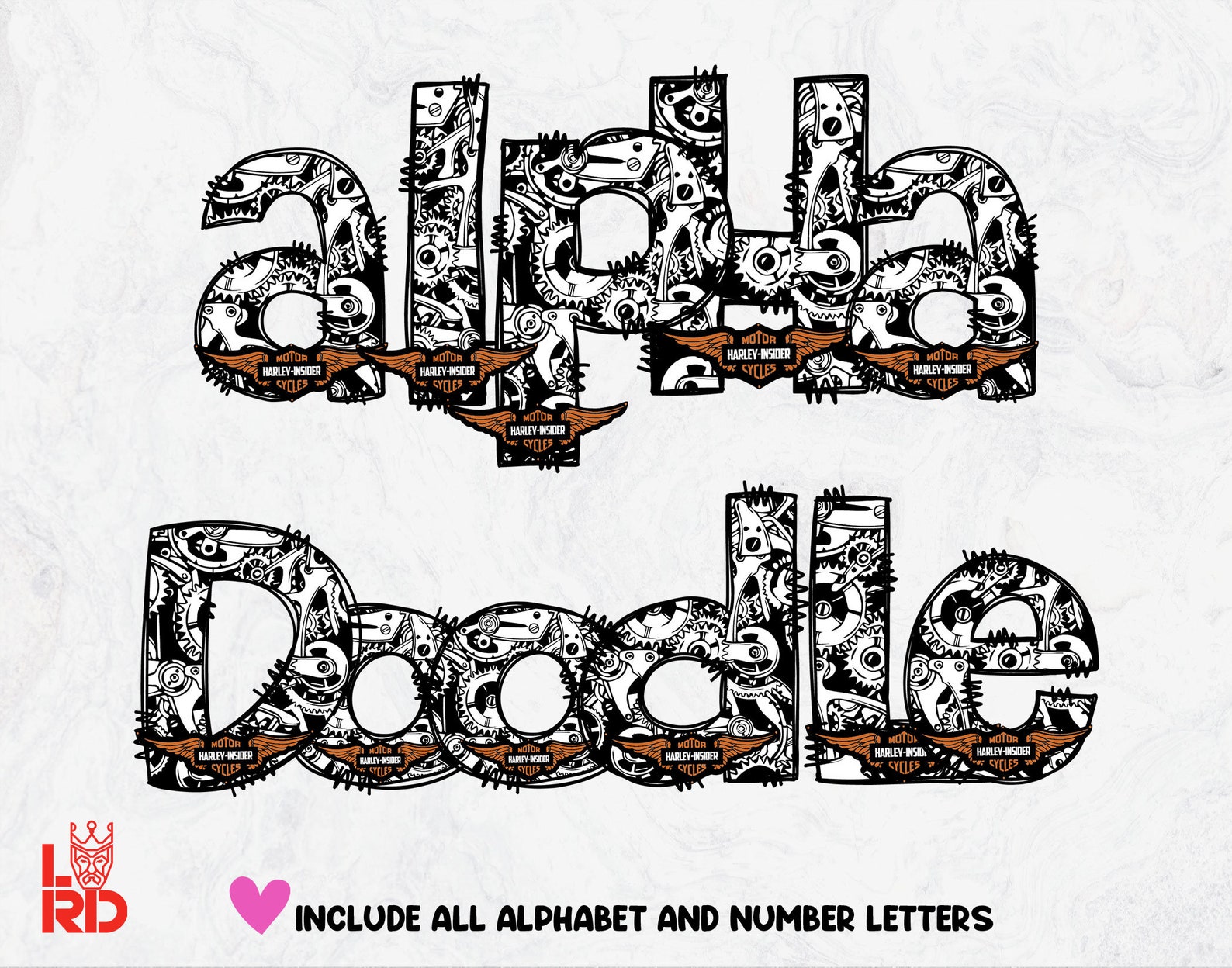 Harley Davidson Doodle Letters, Motorcycle Alphabet, Hand Drawn ...