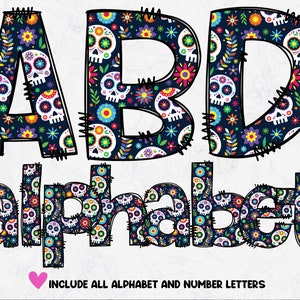 Alfabeto de calaveras, Alfabeto imprimible, Calaveras Doodle Letras PNG, Descarga digital