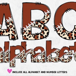 conjunto de alfabeto de futebol americano, sublimação de letras de Doodle de futebol de leopardo, alfabeto desenhado à mão PNG, baixar