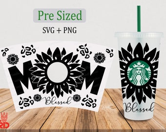 Mom Sunflower Cold Cup SVG: 24oz Venti Full Wrap (Digital Download)